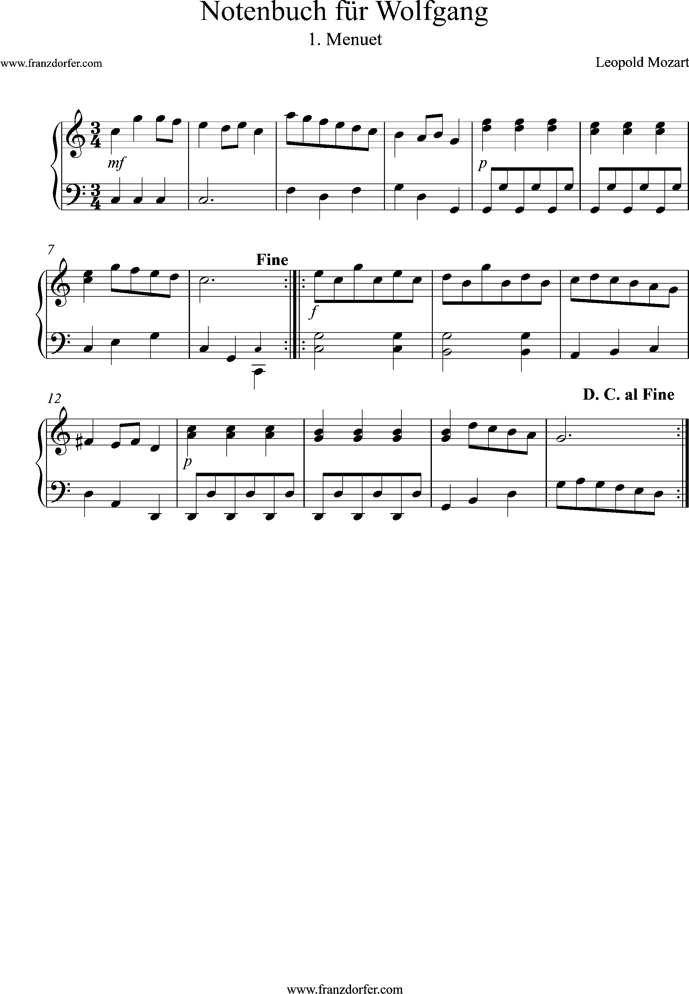 klaviernoten, Leopold Mozart- 1-Menuet